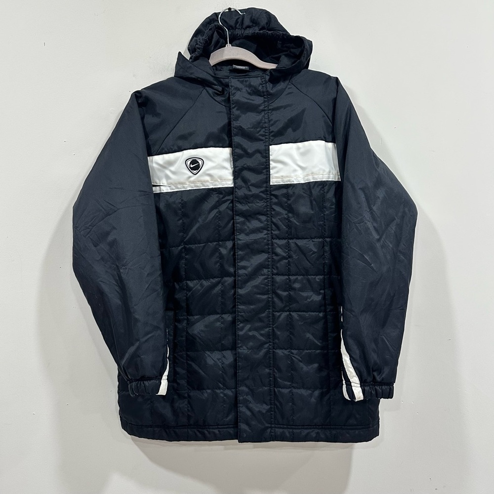 Nike Jacket Mens XL Black Parka Hooded Long Coat Full Zip Soccer Coach Throwback